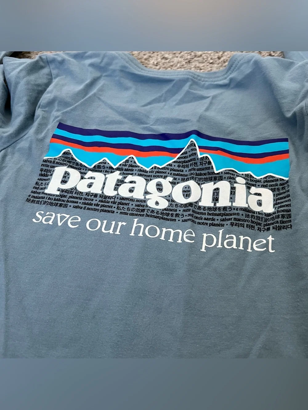Patagonia Organic Blue Graphic 'Save Our Home Planet' Long Sleeve Tee Size 12